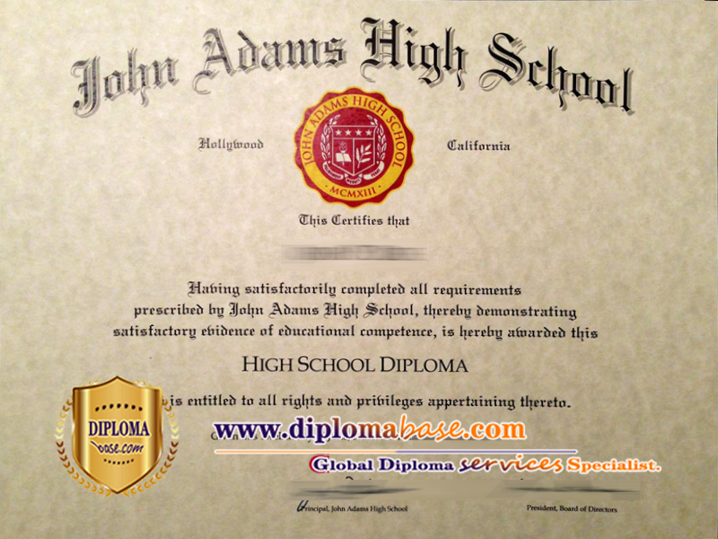 Perfect copy of John Adams High School diploma.