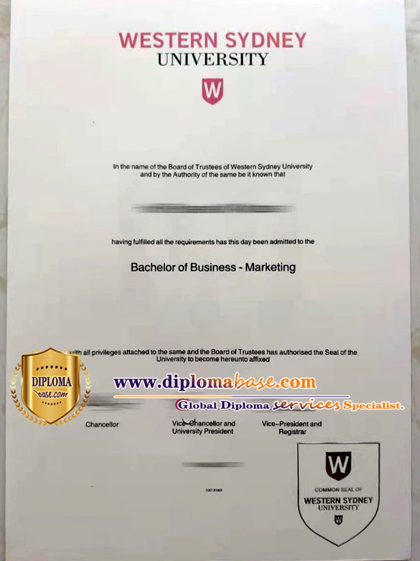 Perfect copy of fake University of Western Sydney degree certificate.
